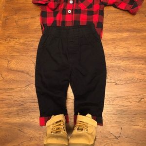 Boys 3-6 month Plaid Outfit with Boots